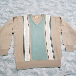 Vintage Gabicci Sweater Mens Medium Tan Pullover Long Sleeve